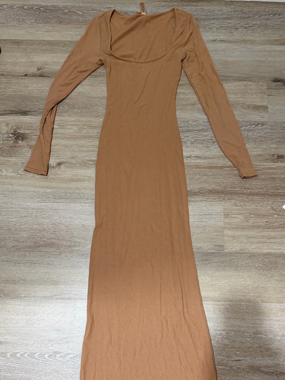 SKIMS Scoop Neck Long Sleeve Maxi Dress — Caramel Brown